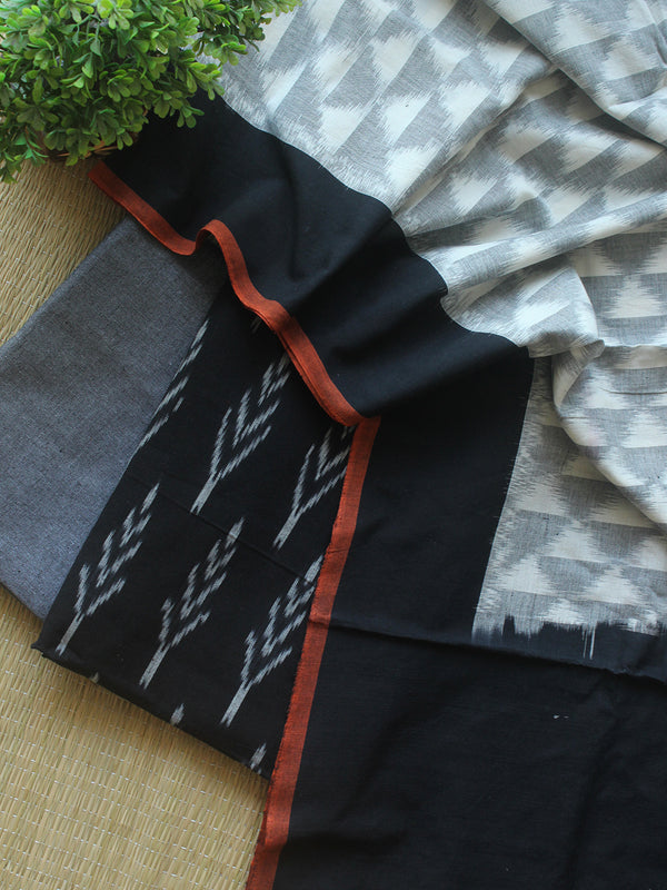 Black and Grey Pochampally Ikkat Handloom Cotton Dress Material