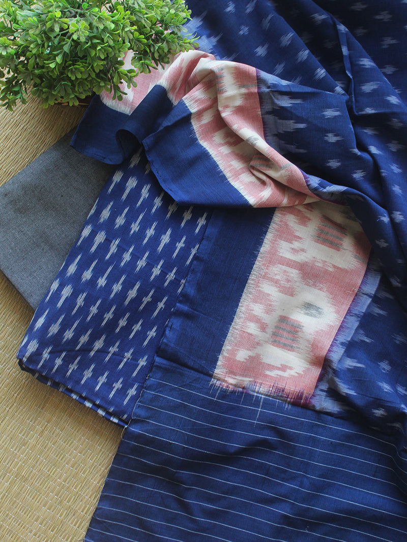 Blue Pochampally Ikkat Handloom Cotton Dress Material