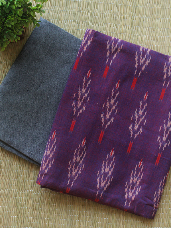 Purple and Grey Pochampally Ikkat Handloom Cotton Dress Material