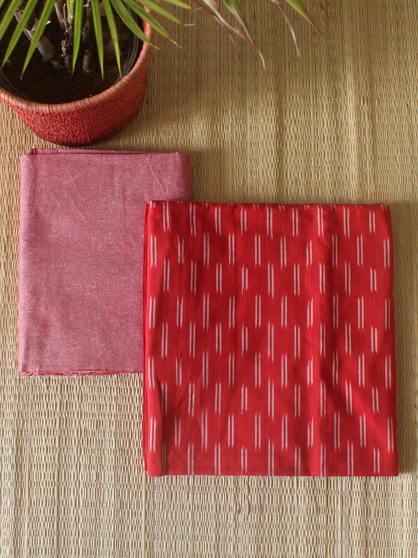 Red and Pink Pochampally Ikkat Handloom Cotton Dress Material