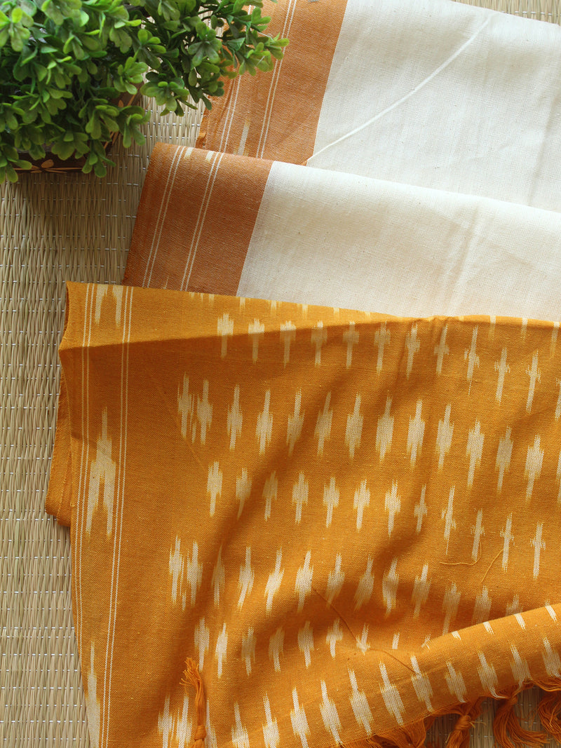 Yellow and Off-White Pochampally Ikkat Handloom Cotton Dress Material