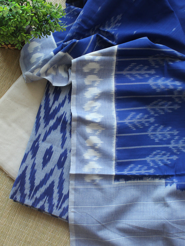 Blue and Grey Pochampally Ikkat Handloom Cotton Dress Material