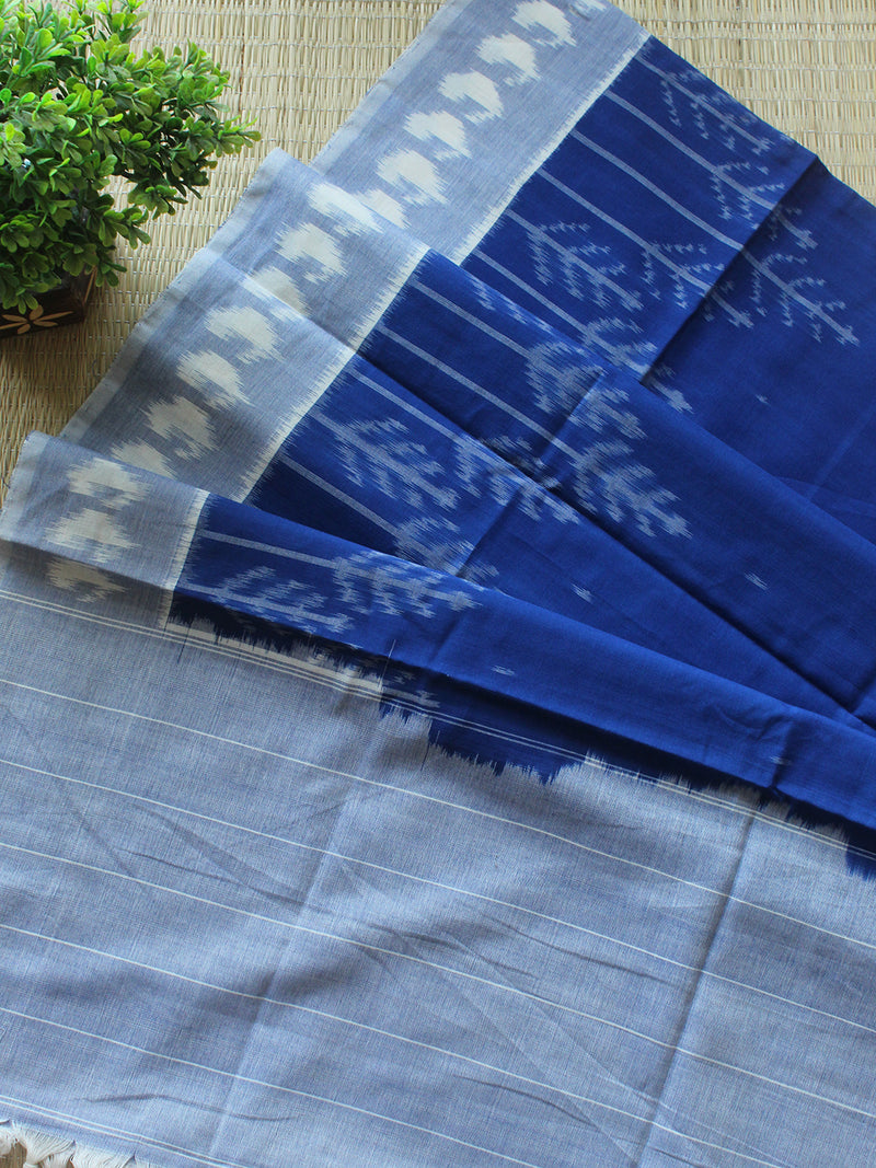 Blue and Grey Pochampally Ikkat Handloom Cotton Dress Material