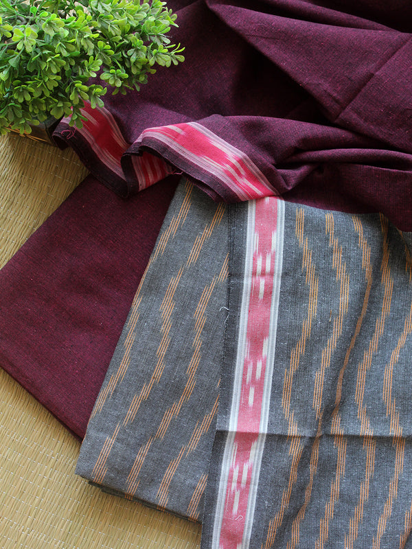 Grey and Purple Pochampally Ikkat Handloom Cotton Dress Material