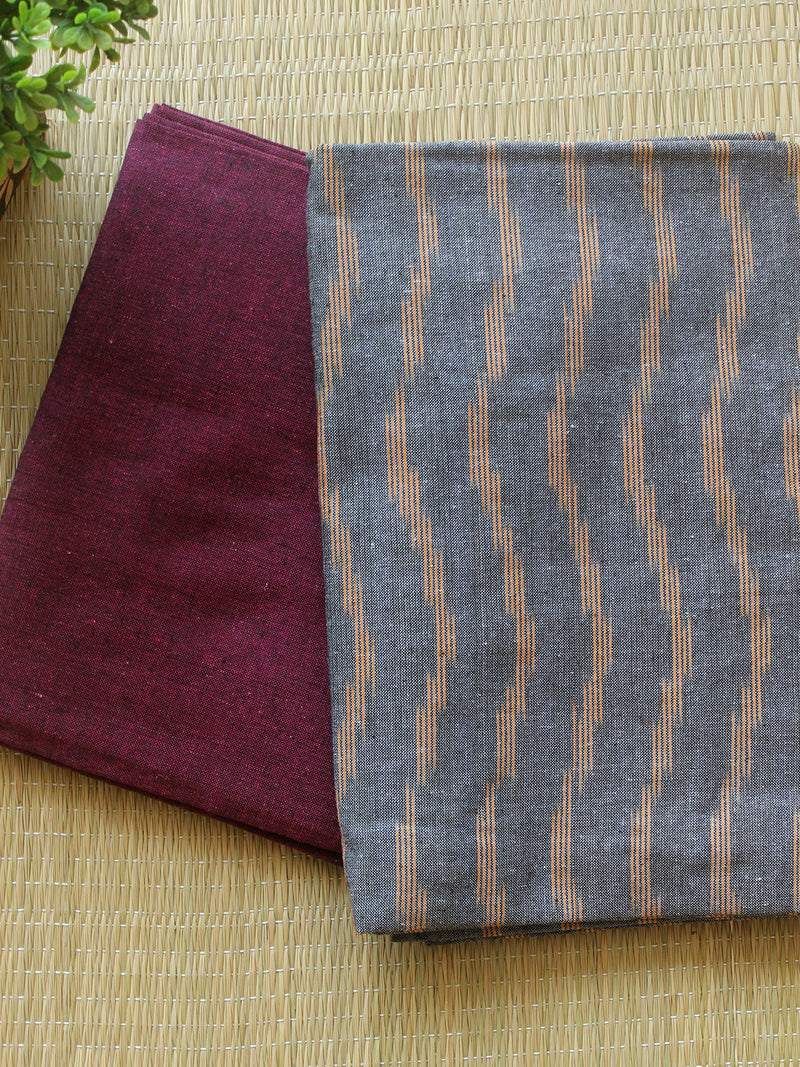 Grey and Purple Pochampally Ikkat Handloom Cotton Dress Material