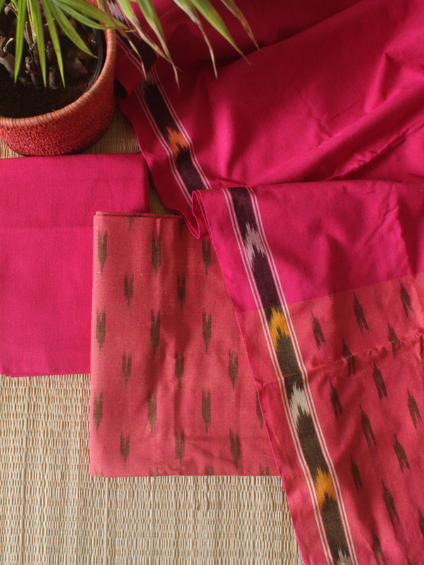 Pink Pochampally Ikkat Handloom Cotton Dress Material