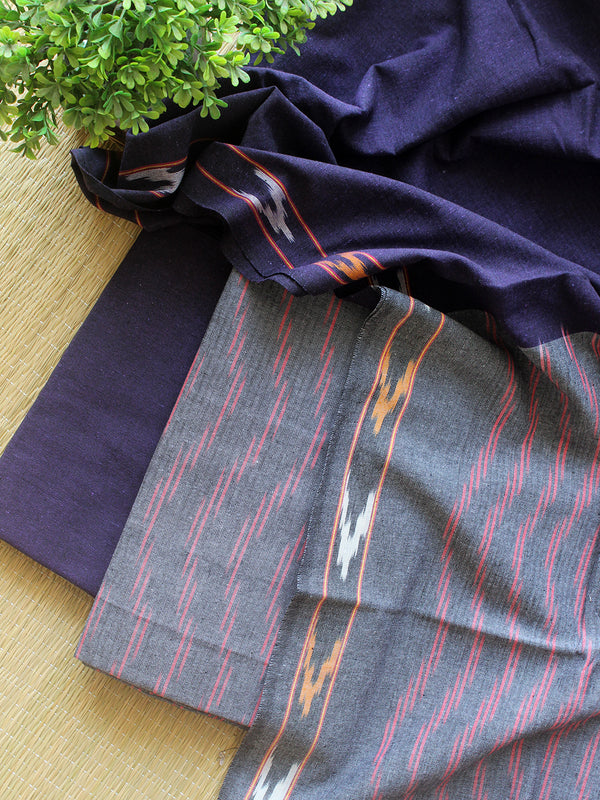 Grey and Blue Pochampally Ikkat Handloom Cotton Dress Material