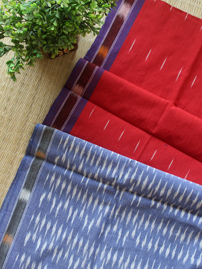 Blue and Red Pochampally Ikkat Handloom Cotton Dress Material