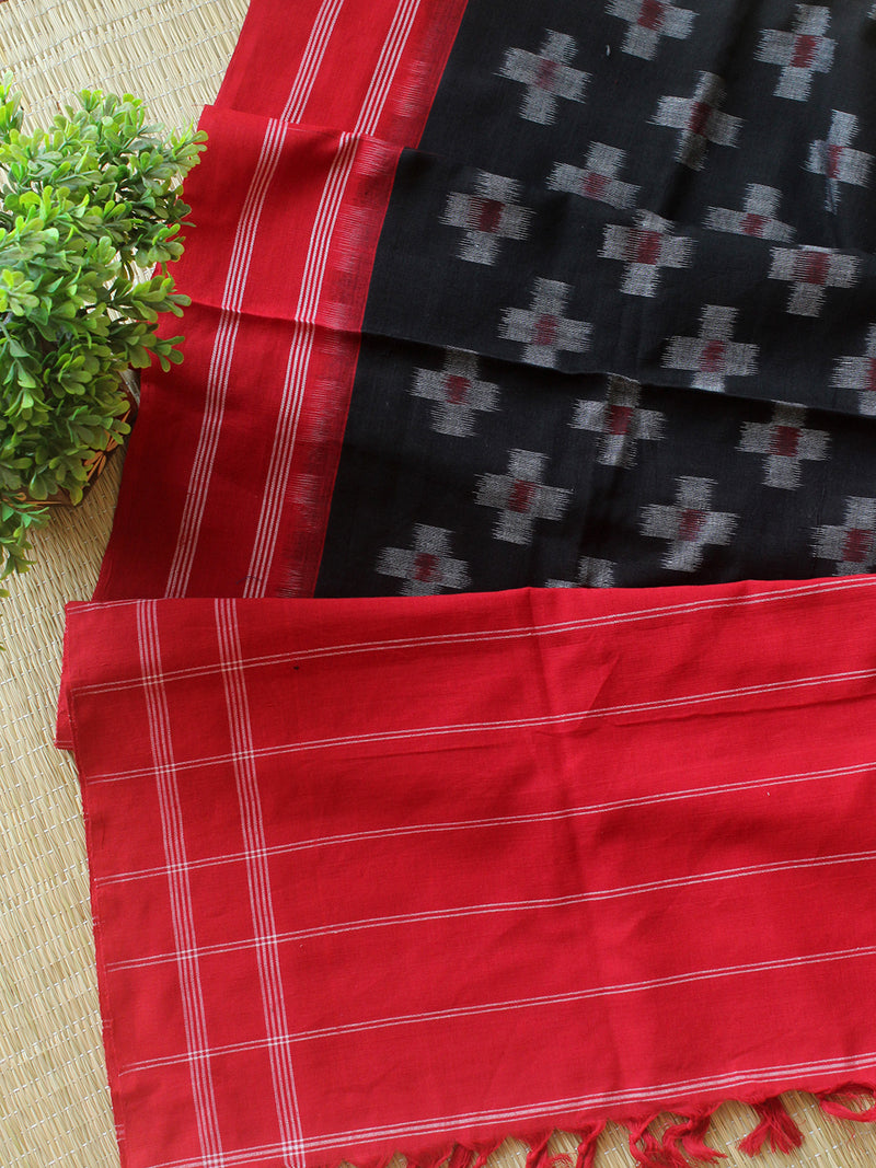 Red and Black Pochampally Ikkat Handloom Cotton Dress Material