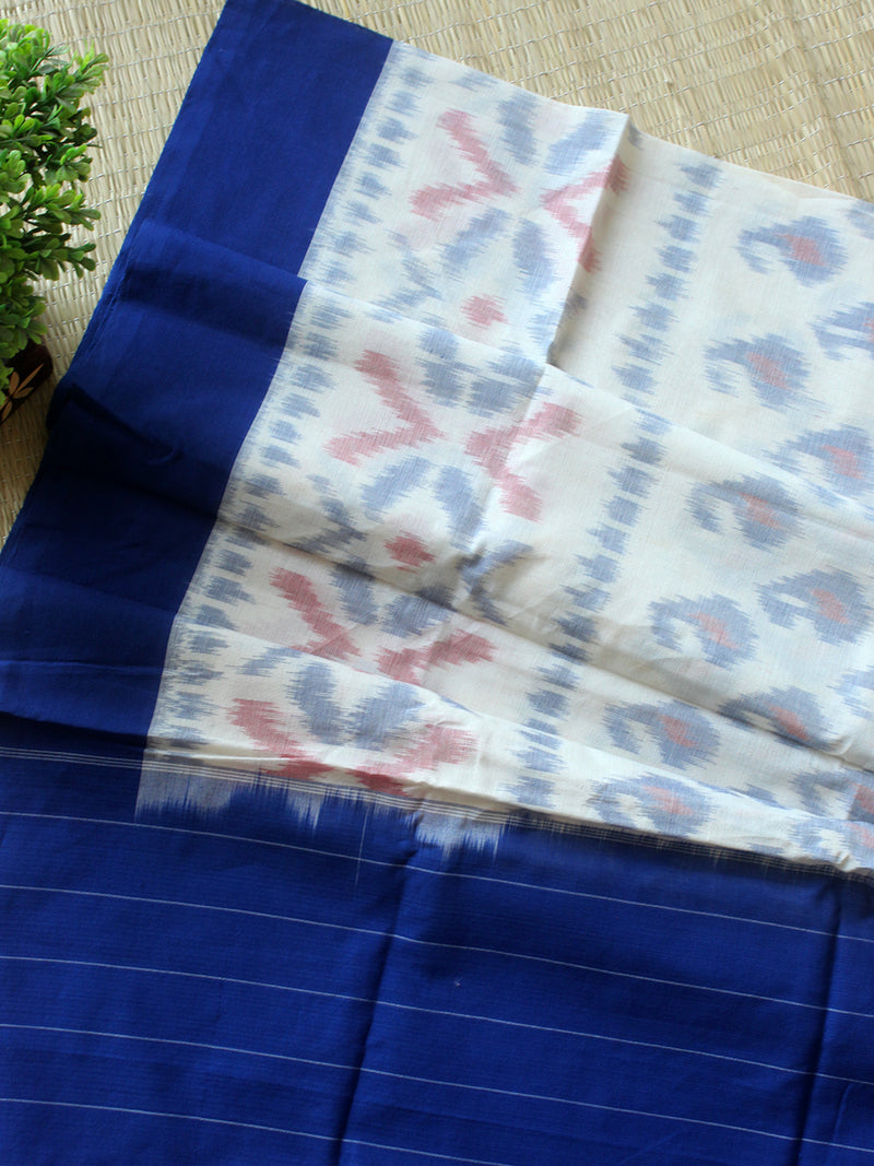 Blue and Off-White Pochampally Ikkat Handloom Cotton Dress Material