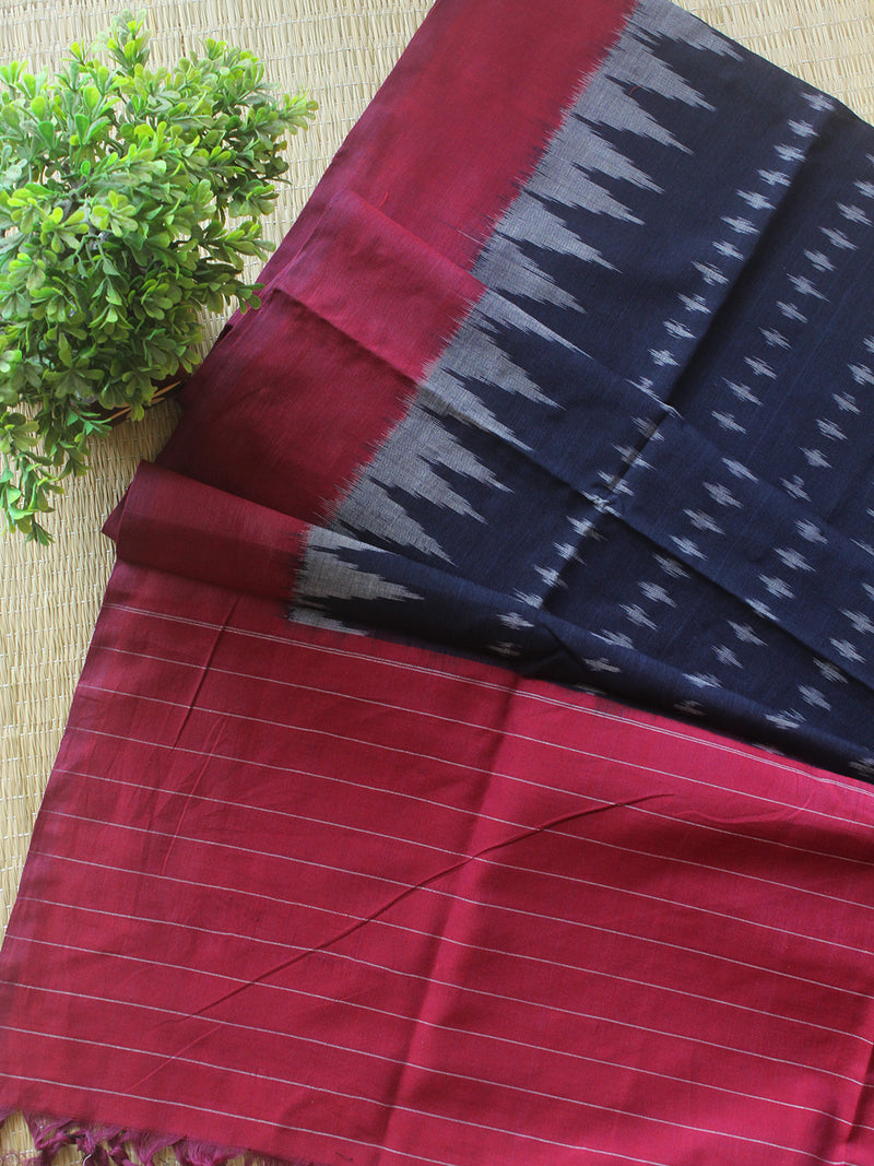 Navy Blue and Maroon Pochampally Ikkat Handloom Cotton Dress Material