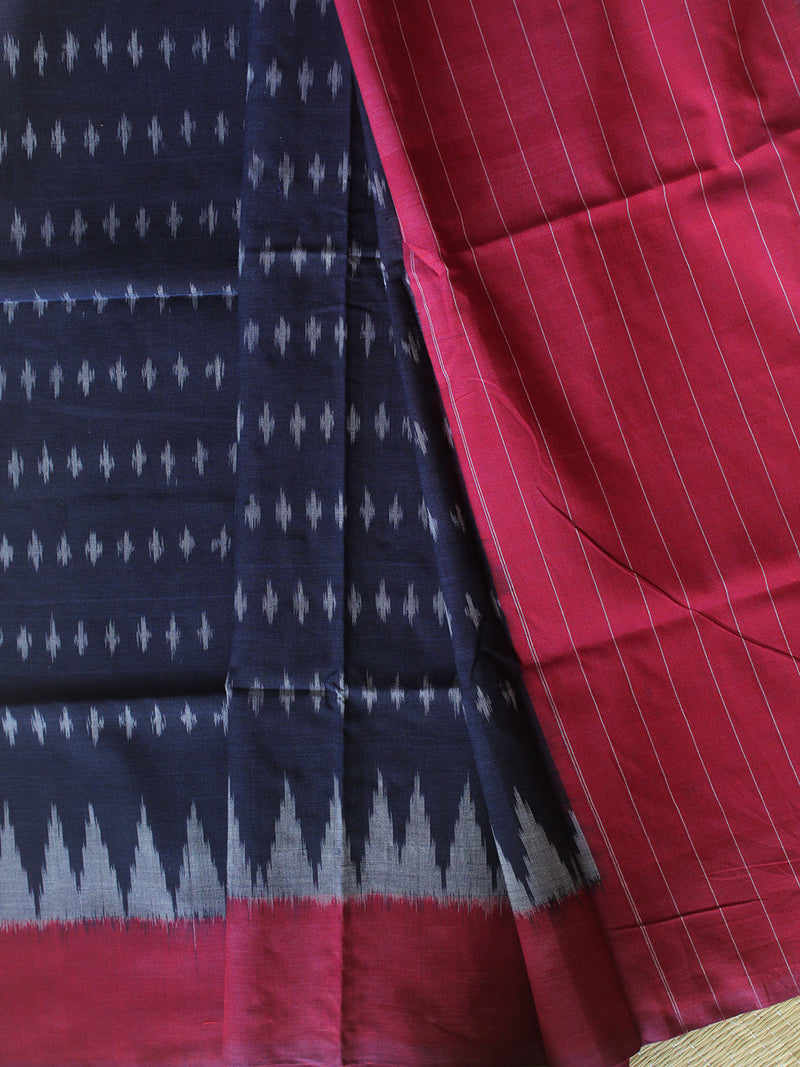 Navy Blue and Maroon Pochampally Ikkat Handloom Cotton Dress Material