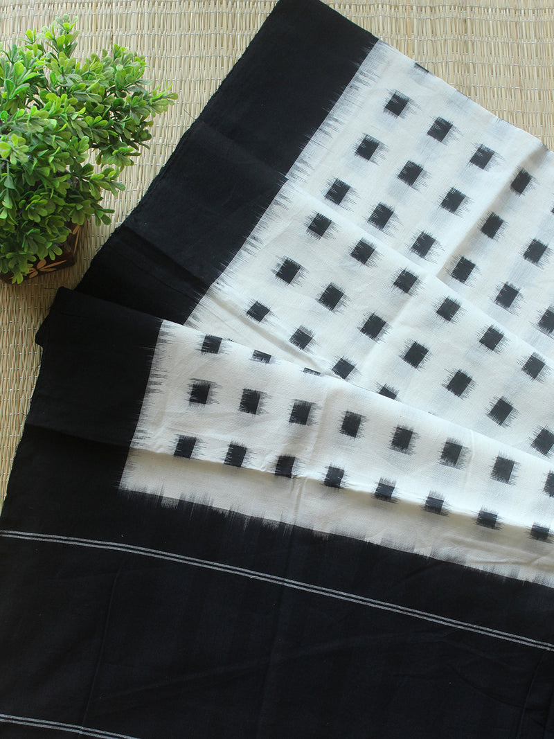 Black and Off-White Pochampally Ikkat Handloom Cotton Dress Material