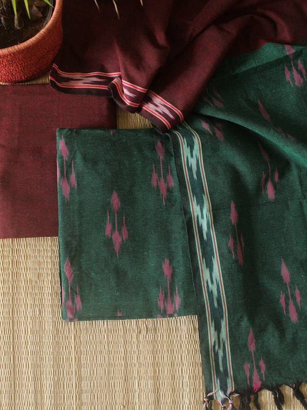 Green Pochampally Ikkat Handloom Cotton Dress Material