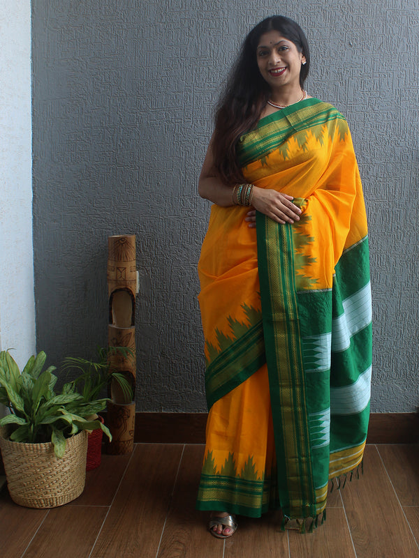 Mango Mercerized Cotton Silk Handloom Ilkal Saree