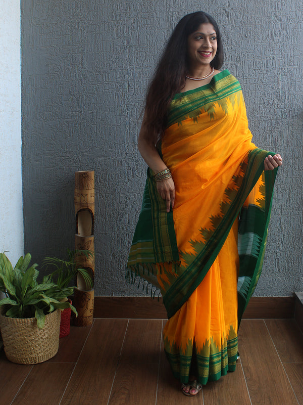 Mango Mercerized Cotton Silk Handloom Ilkal Saree