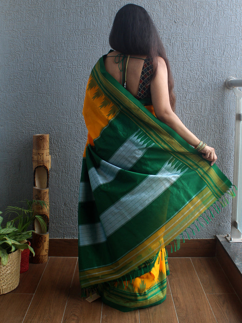 Mango Mercerized Cotton Silk Handloom Ilkal Saree