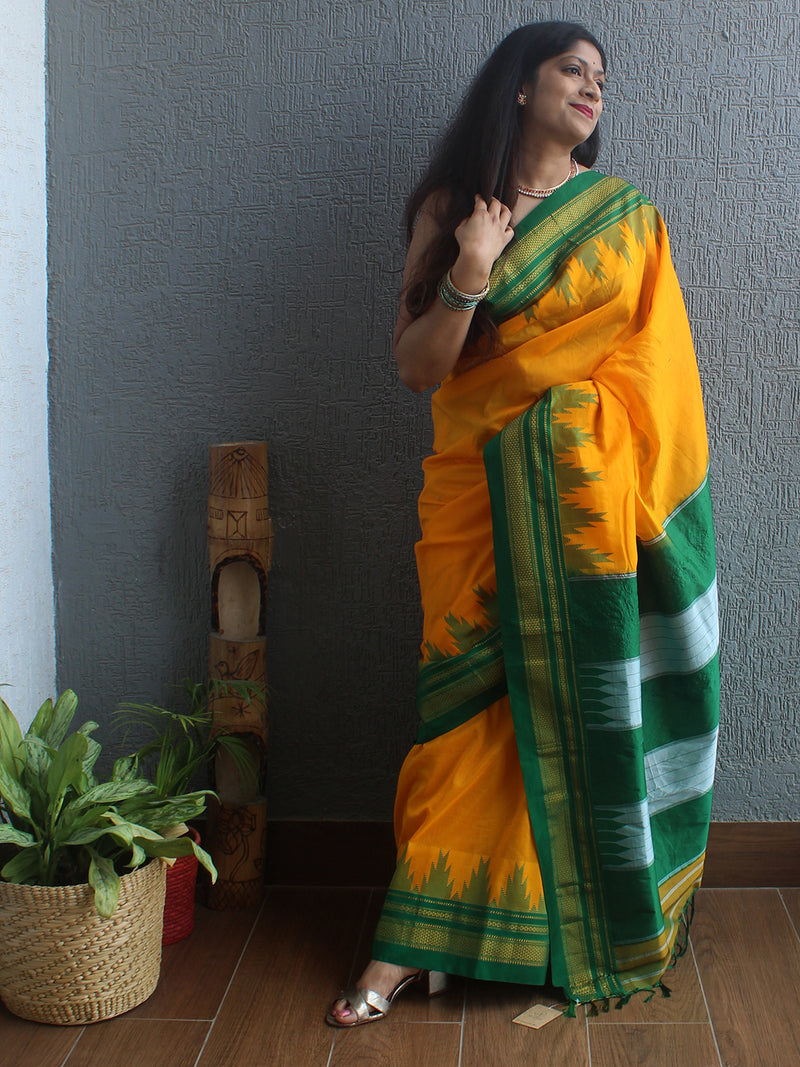 Mango Mercerized Cotton Silk Handloom Ilkal Saree