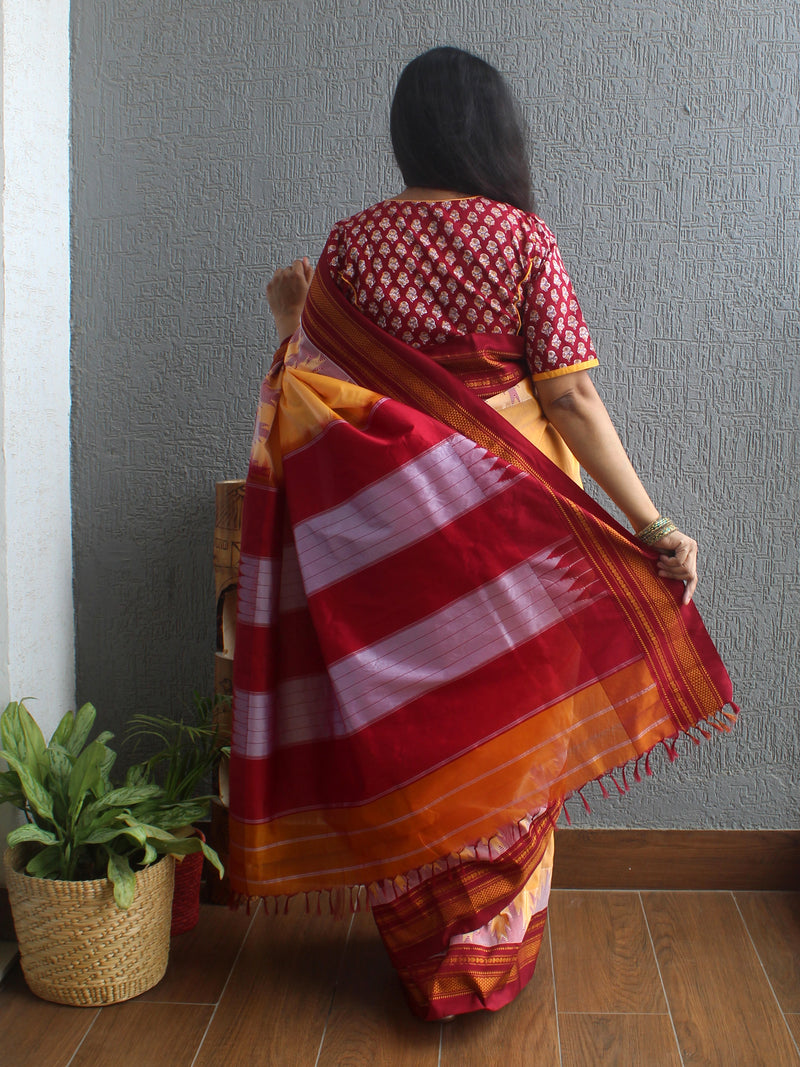 Yellow Mercerized Cotton Silk Handloom Ilkal Saree