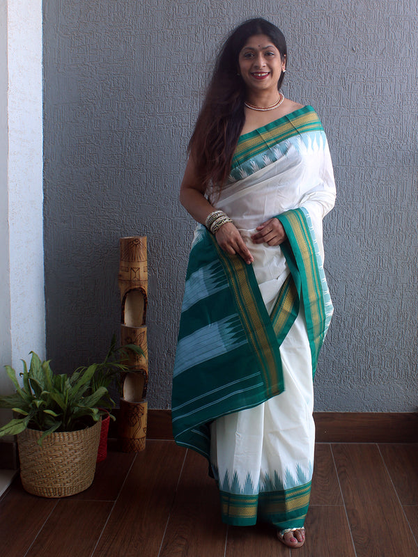 White Mercerized Cotton Silk Handloom Ilkal Saree