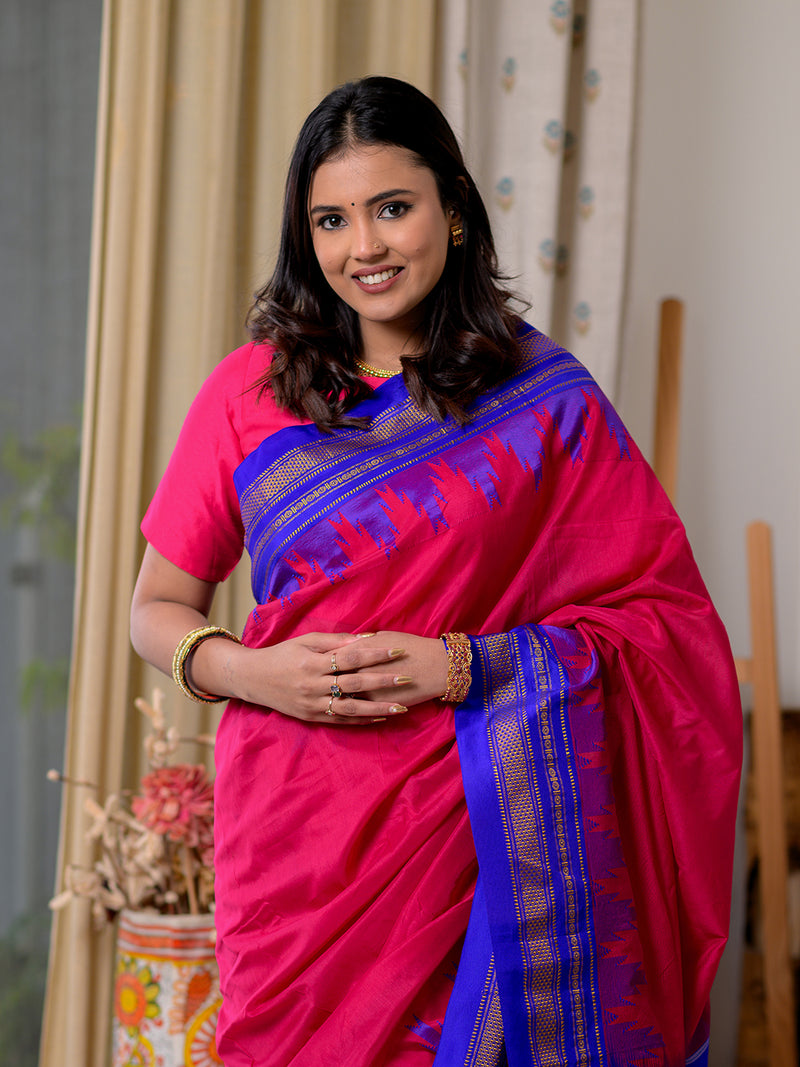 Pink Mercerized Cotton Silk Handloom Ilkal Saree