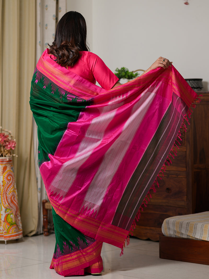 Green Mercerized Cotton Silk Handloom Ilkal Saree