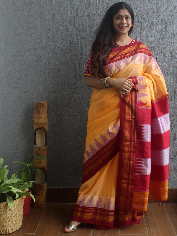 Yellow Mercerized Cotton Silk Handloom Ilkal Saree