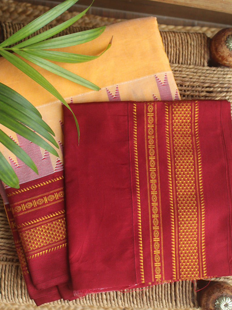 Yellow Mercerized Cotton Silk Handloom Ilkal Saree