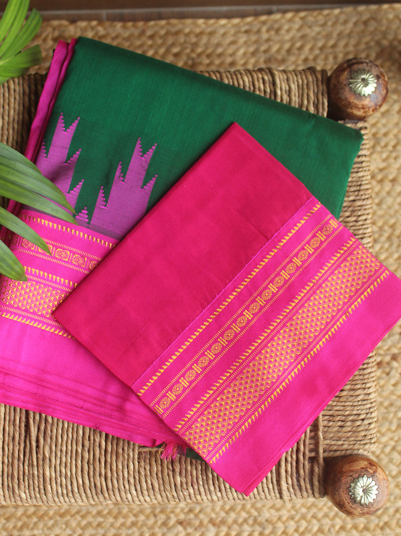 Green Mercerized Cotton Silk Handloom Ilkal Saree