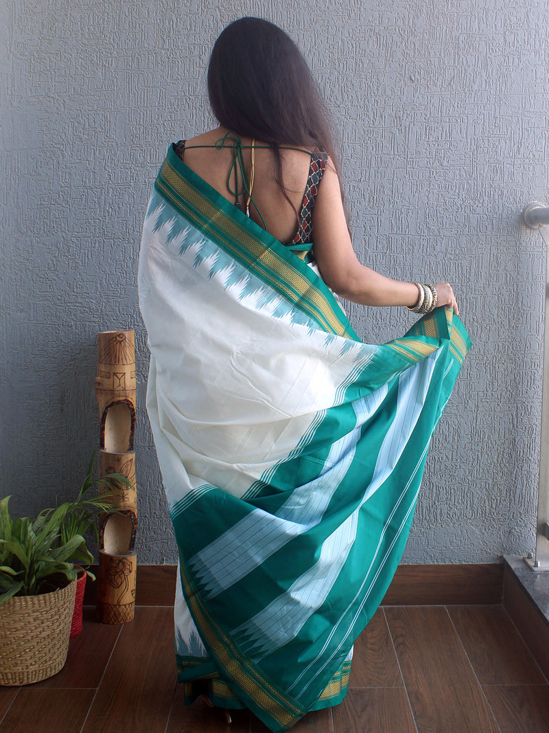 White Mercerized Cotton Silk Handloom Ilkal Saree