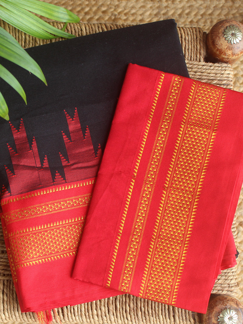 Black Mercerized Cotton Silk Handloom Ilkal Saree