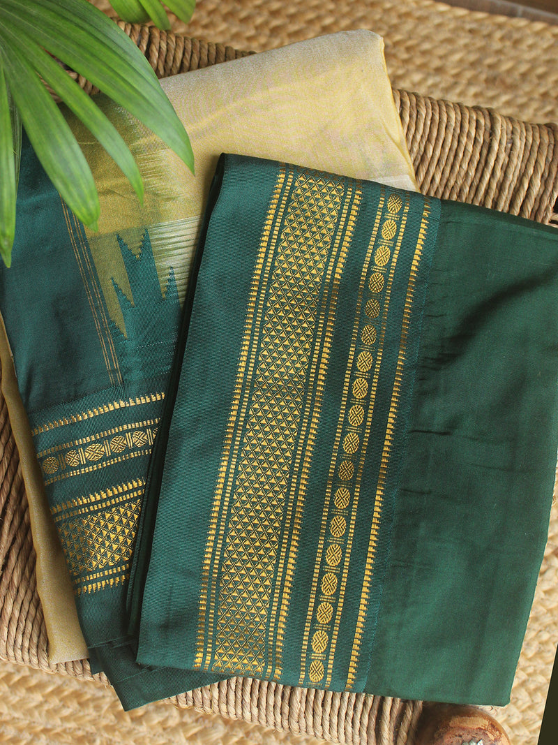 Beige Mercerized Cotton Silk Handloom Ilkal Saree