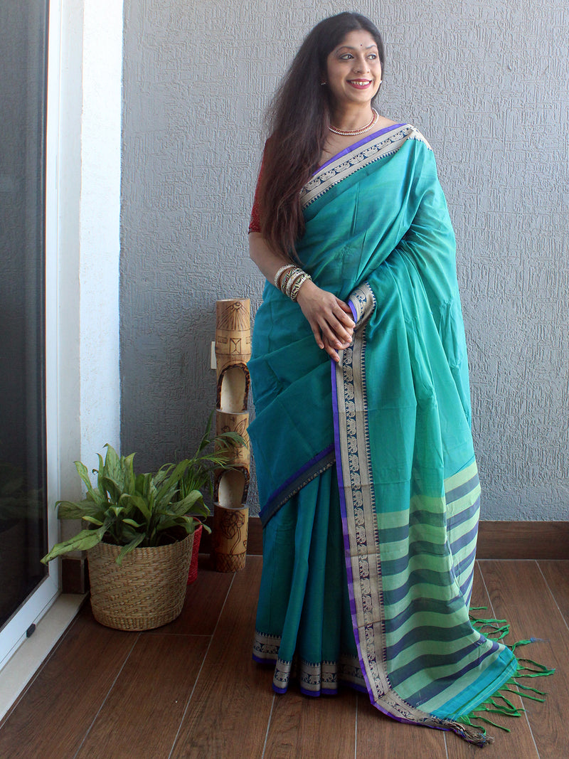 Blue Narayanpet Mercerized Cotton Saree