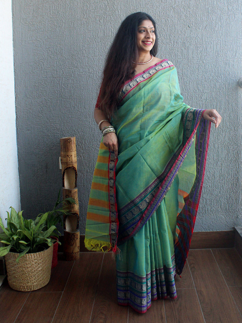 Sea Green Narayanpet Mercerized Cotton Saree