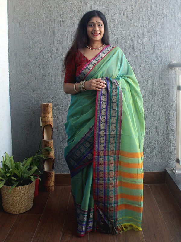 Sea Green Narayanpet Mercerized Cotton Saree