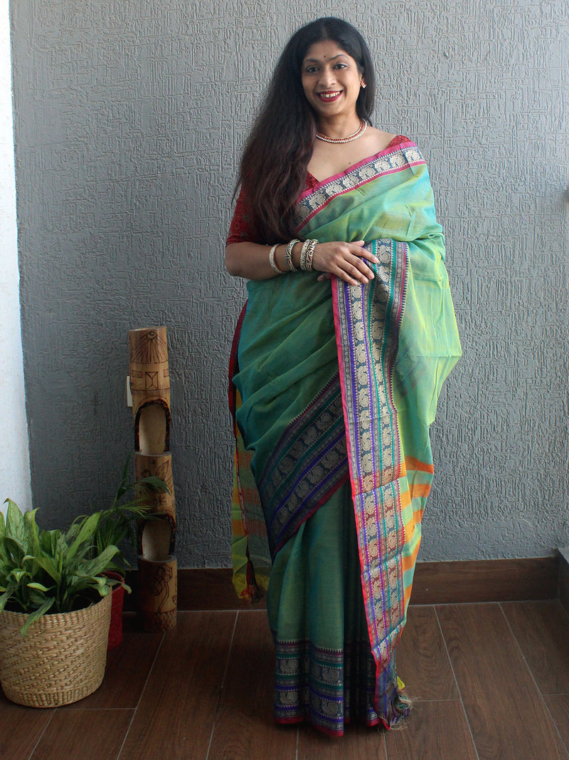 Sea Green Narayanpet Mercerized Cotton Saree