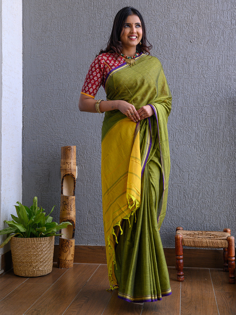 Green Narayanpet Mercerized Cotton Saree