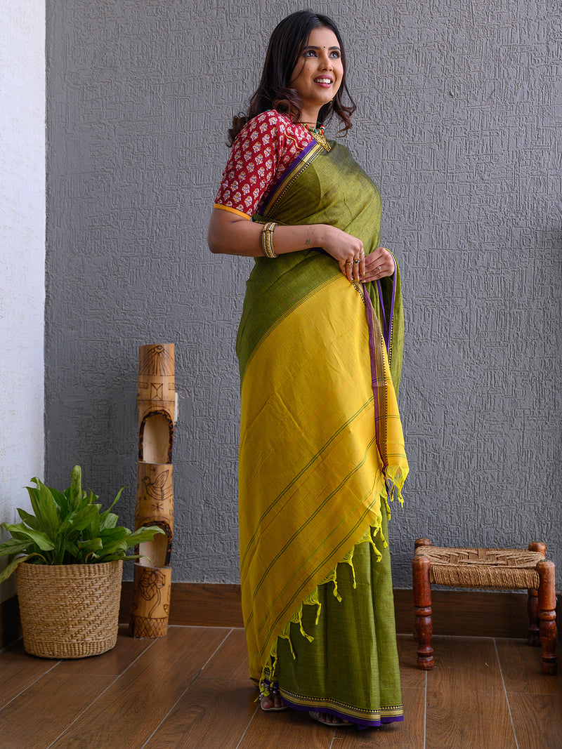 Green Narayanpet Mercerized Cotton Saree