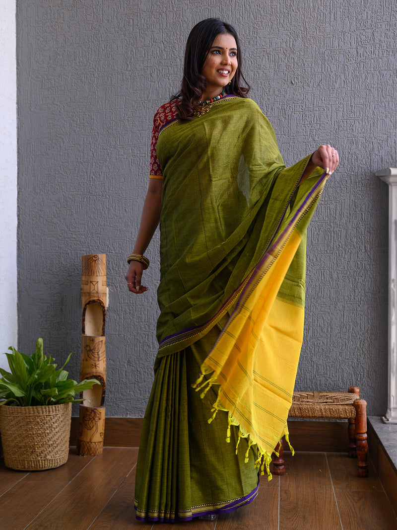 Green Narayanpet Mercerized Cotton Saree