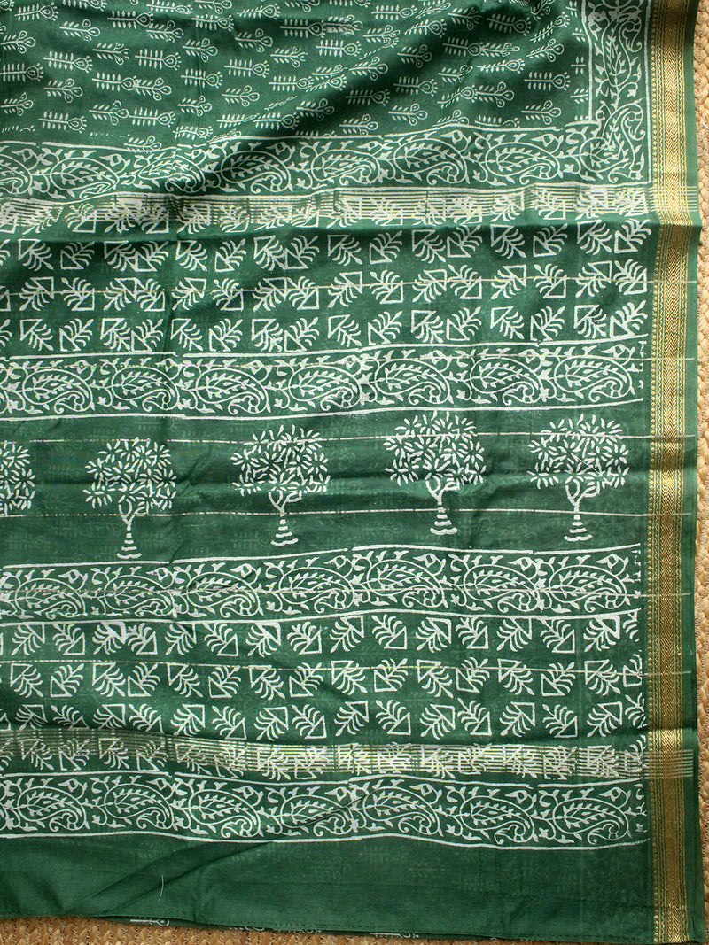 Bagru Hand Block Printed Maheshwari Silk Saree