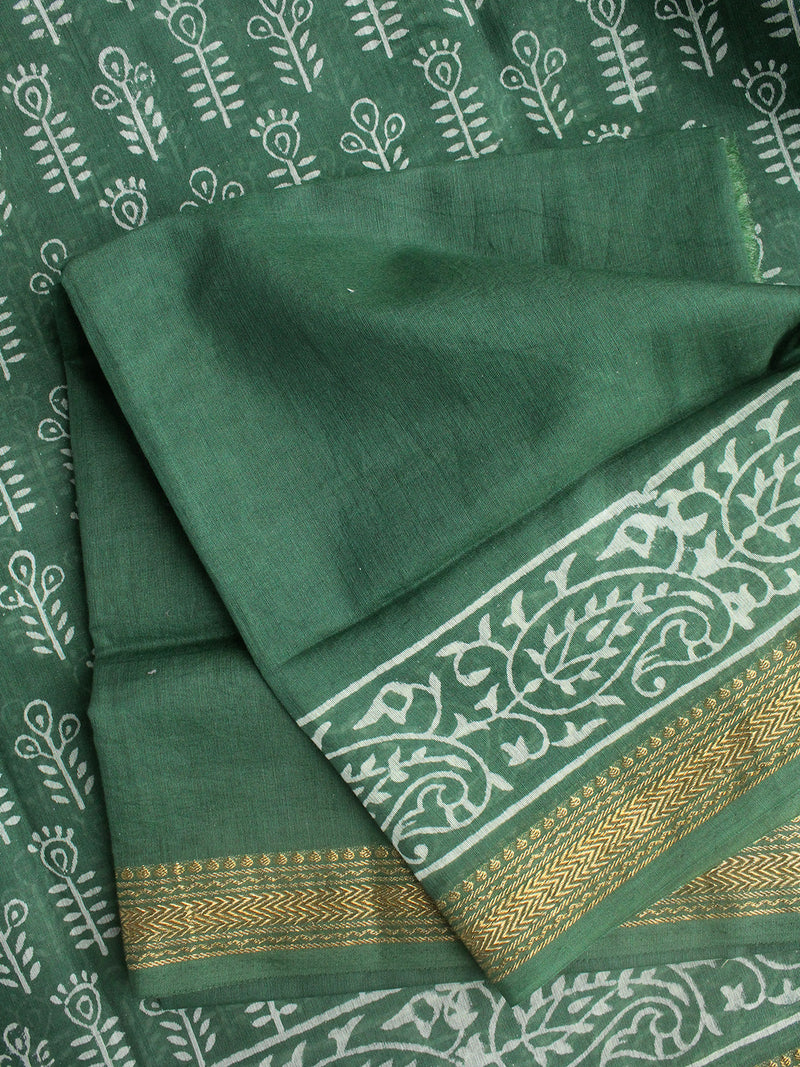 Bagru Hand Block Printed Maheshwari Silk Saree