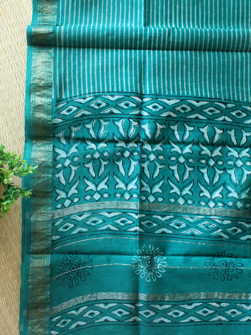 Sea Green Hand Block Printed Maheshwari Dress Material