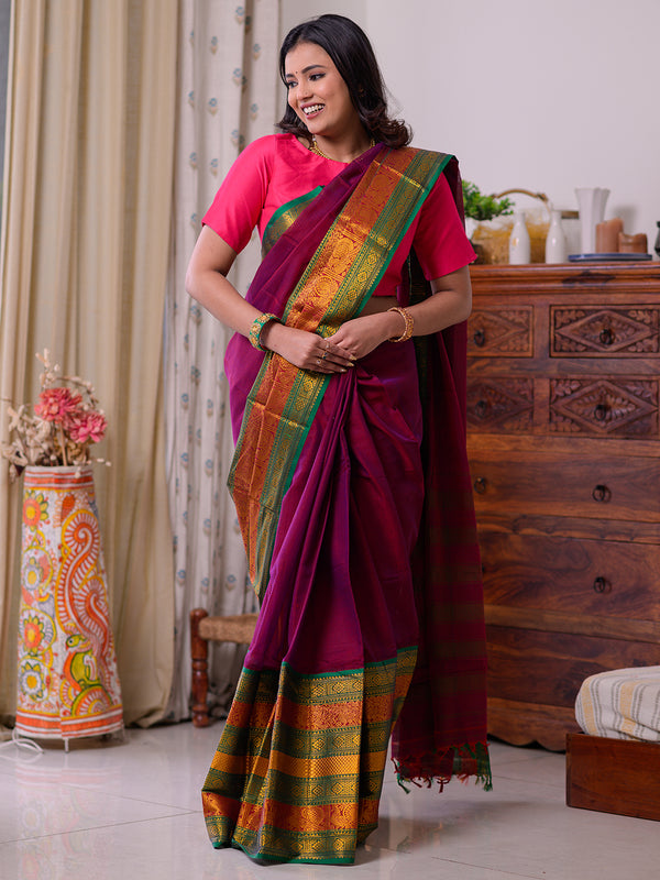 Maroon Narayanpet Mercerized Cotton Saree