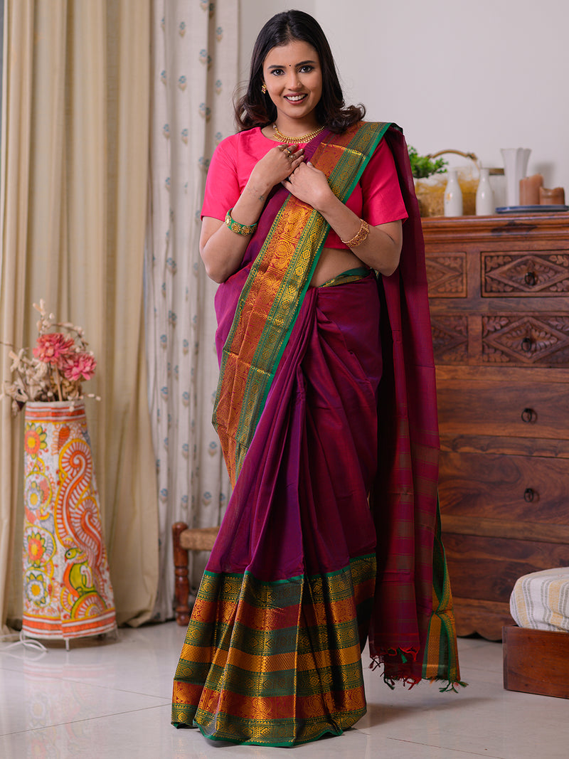 Maroon Narayanpet Mercerized Cotton Saree