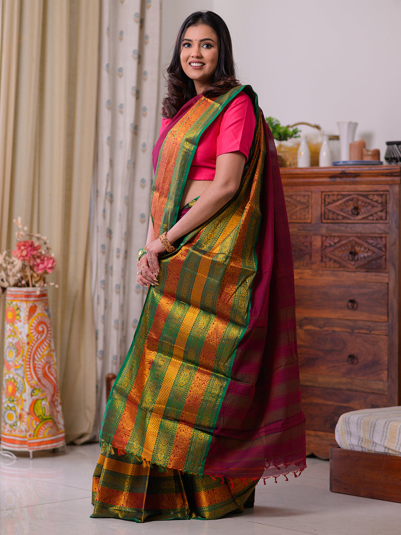 Maroon Narayanpet Mercerized Cotton Saree