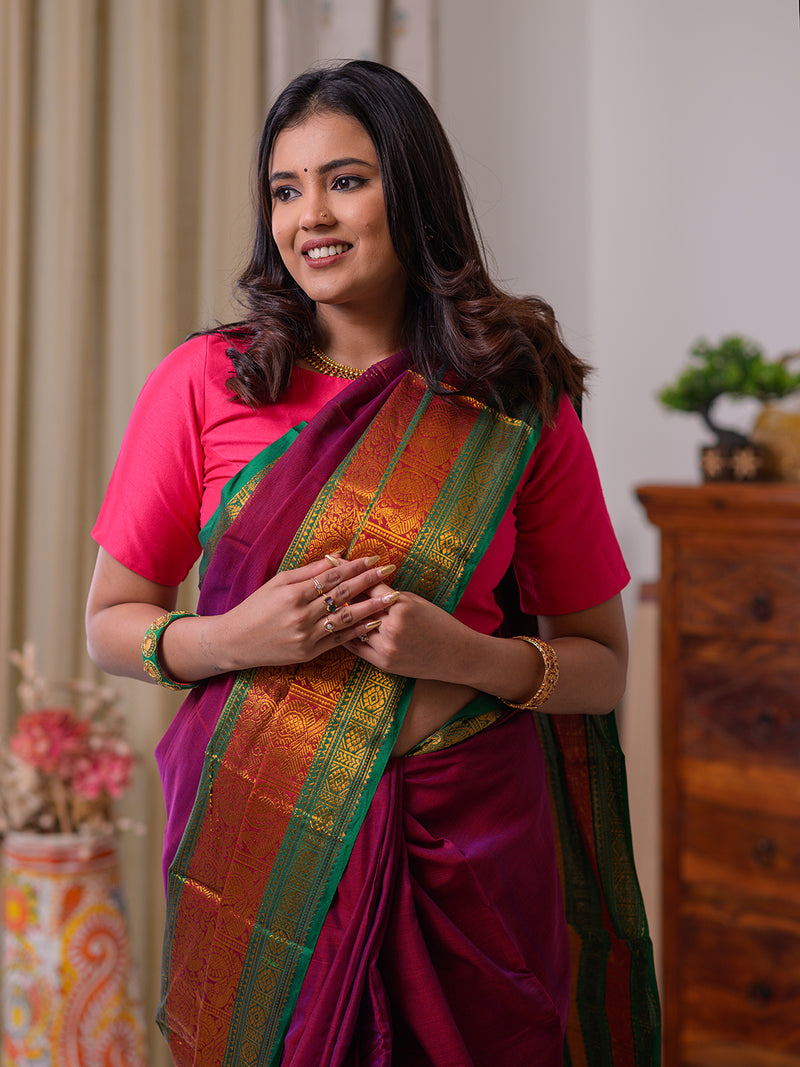 Maroon Narayanpet Mercerized Cotton Saree