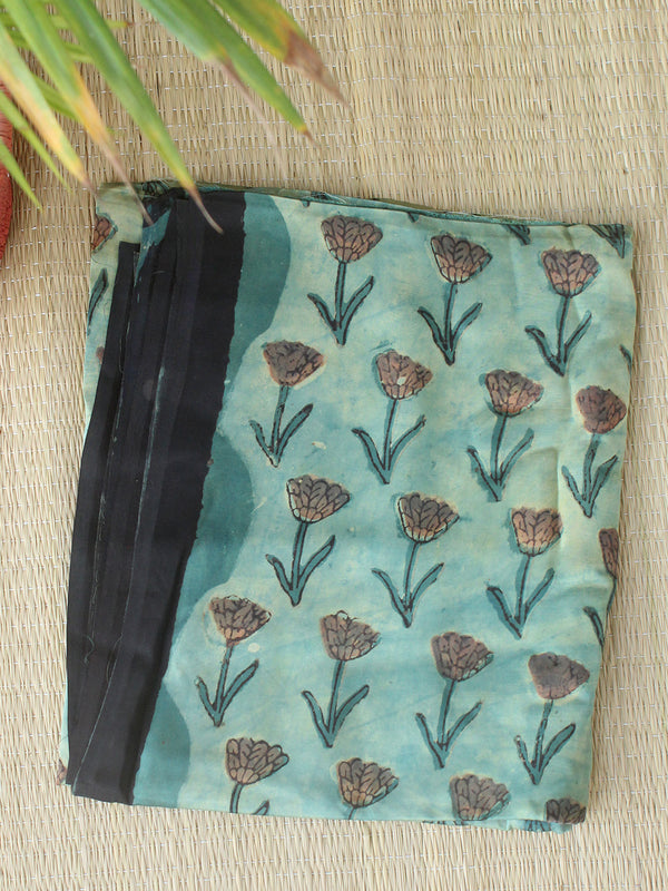 Black and Sea Green Jahota Hand Block Printed Modal Silk Dress Material