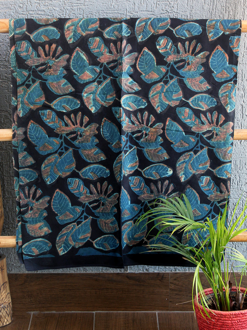 Indigo and Black Jahota Hand Block Printed Modal Silk Dress Material