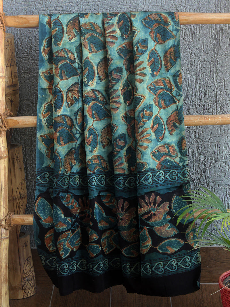 Indigo and Black Jahota Hand Block Printed Modal Silk Dress Material