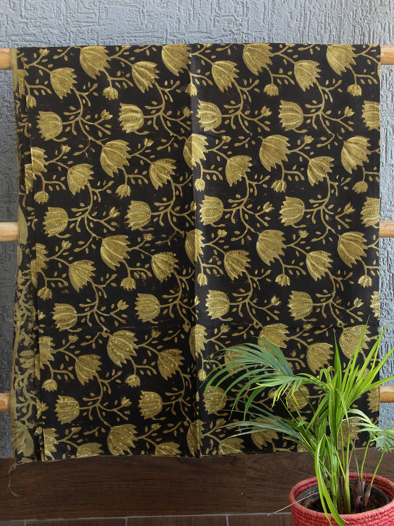 Black and Beige Jahota Hand Block Printed Modal Silk Dress Material